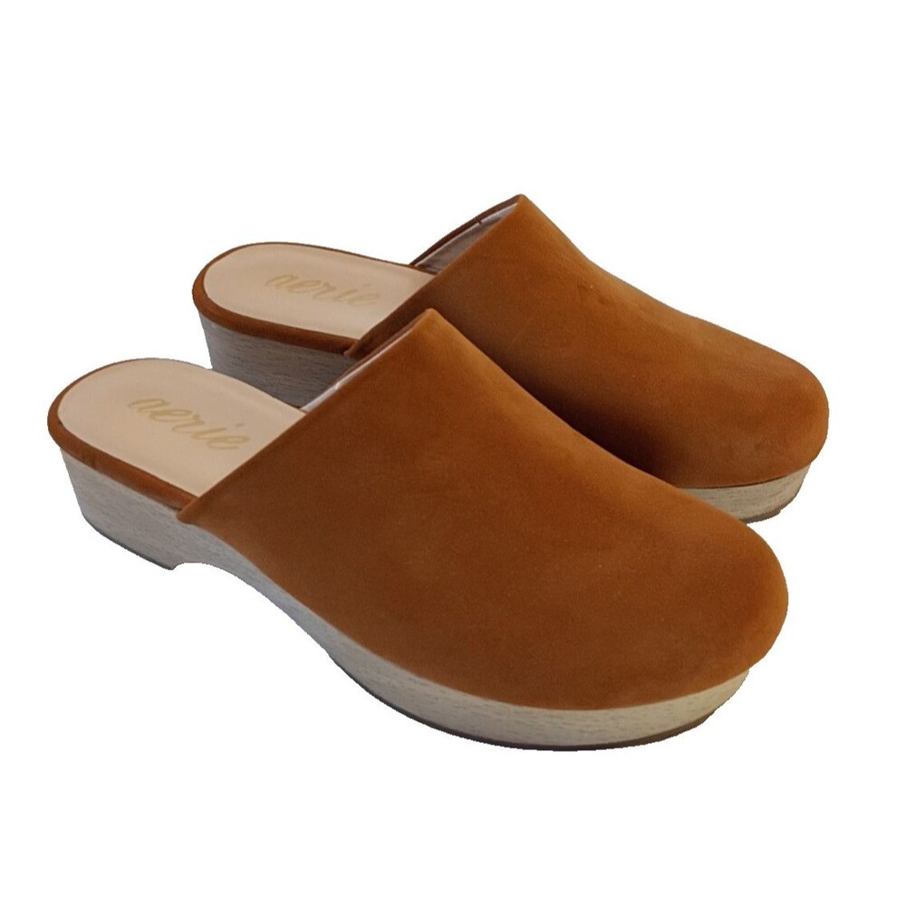 Aerie Women’s Caramel Brown Faux Suede Clogs Size 8 NEW